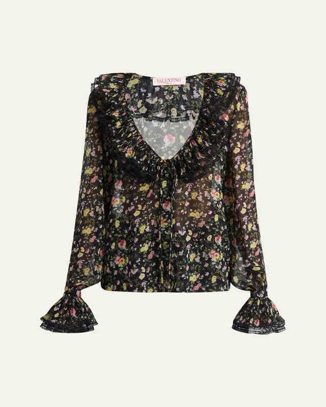Semi Sheer Flower Print Blouse